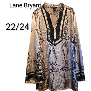 22/24 Lane Bryant Black and Cream Kimono Dashiki Pullover V-Neck Top LN